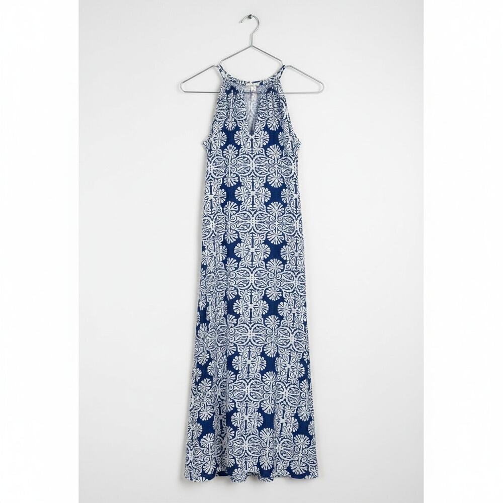 Vineyard Vines Mirrored Leaves Trapeze Halter Dress Silk Blend Flowy Size 6